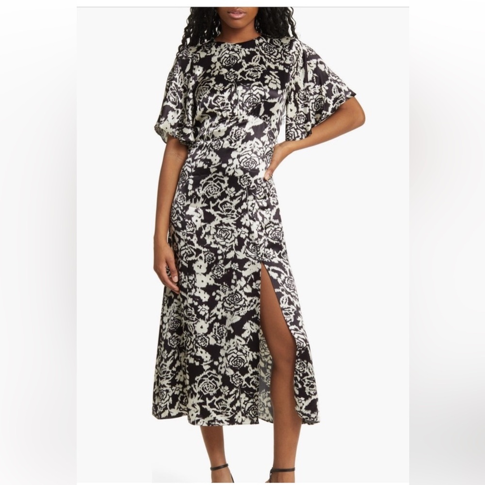 Topshop Angel Flutter Sleeve Open Back Satin Dress BLACK MULTI size 8